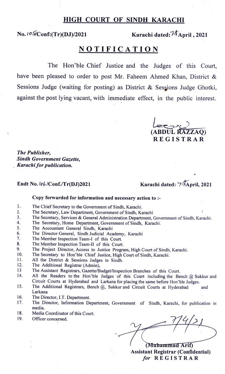 to High Court of Sindh